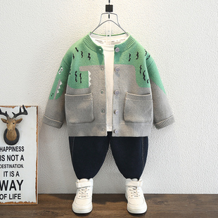 童装男童圆领小鳄鱼针织衫男宝宝毛衣开衫毛线衣外套2025新款衣服