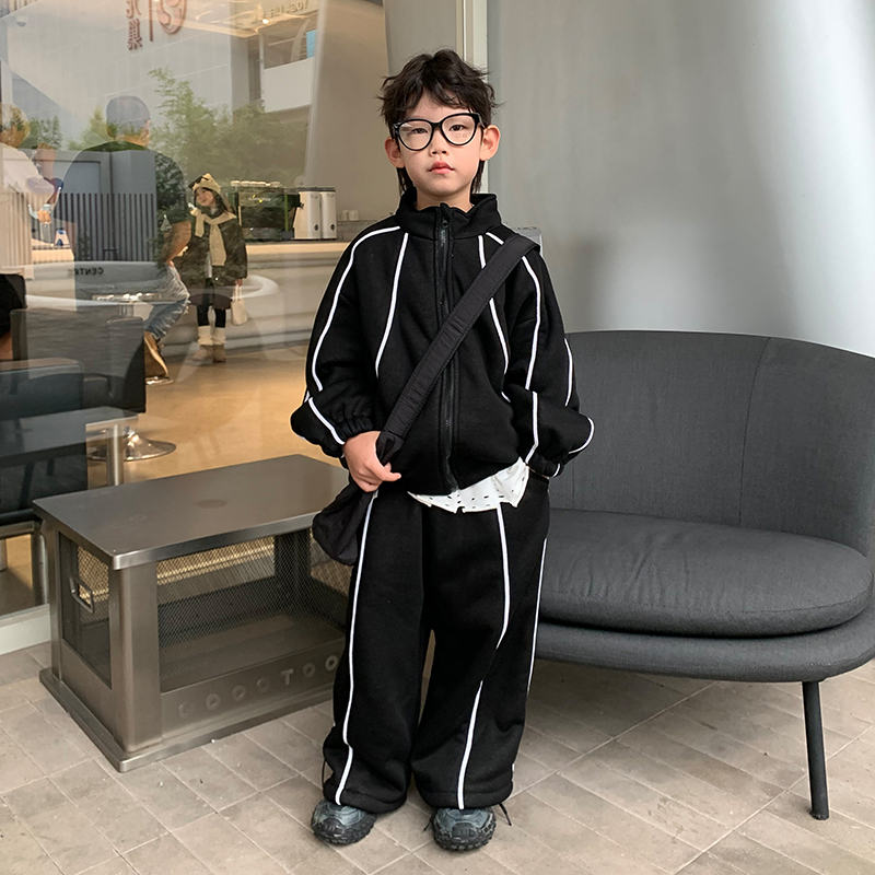 儿童卫衣运动套装加绒2025新款中小童男孩春秋款宝宝秋冬衣服酷帅