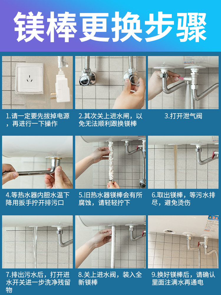 适用格美淇电热水器镁棒40/50/60/80L升通用排污水除垢阳极棒配件