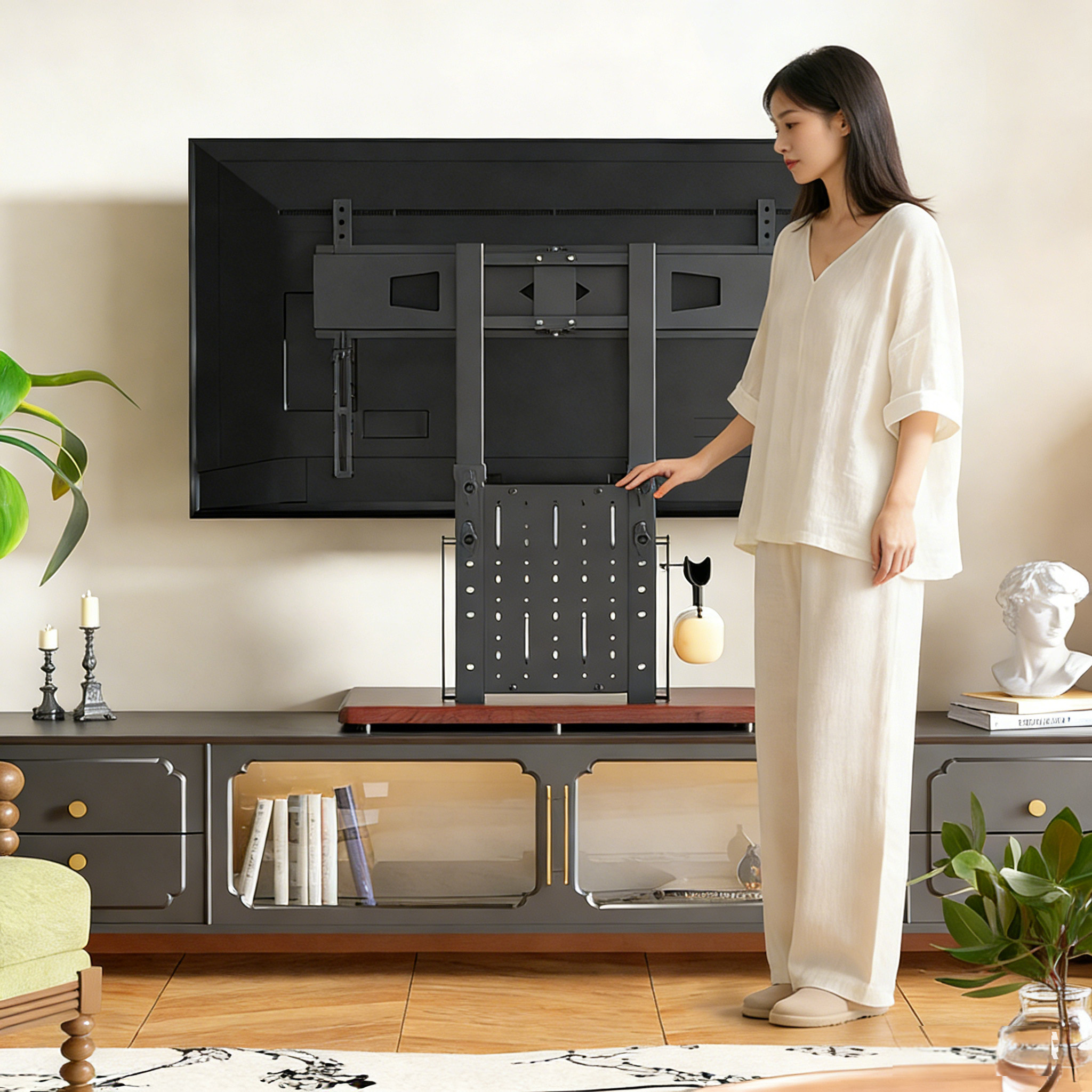 通用液晶电视机底座台式增高支架桌面免打孔55/65/70英寸洞洞挂架