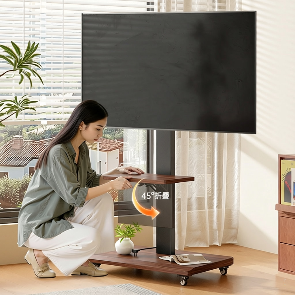 贝石可移动电视机支架推车落地式家用带轮实木挂架65/75/85英寸