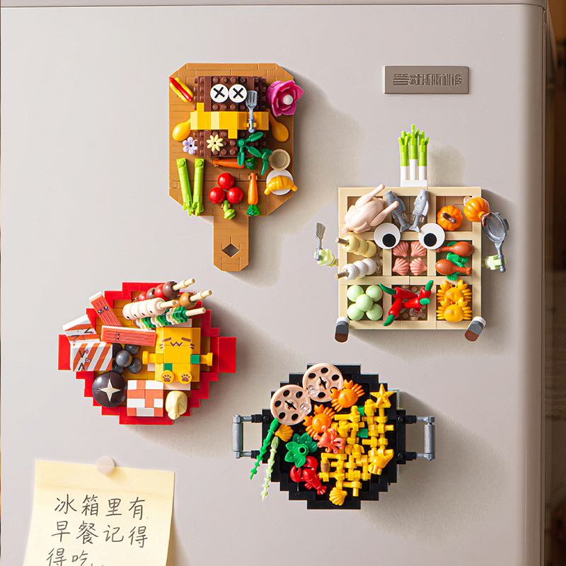 loz积木美食冰箱贴DIY创意装饰