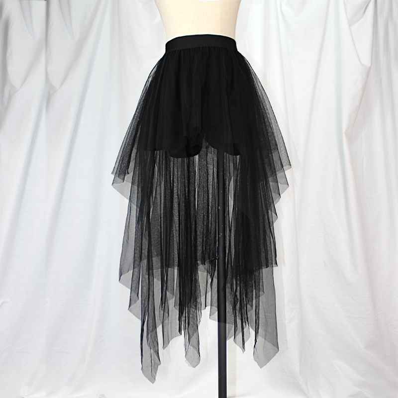 前短后长超仙设计感暗黑风网纱裙