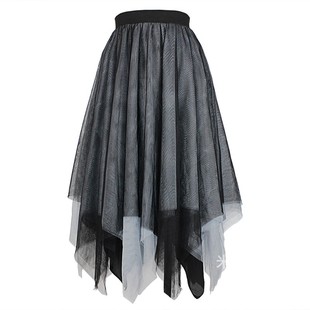 黑色不规则纱裙山本耀司半身裙A字中长款哥特风女重工网纱蓬蓬裙