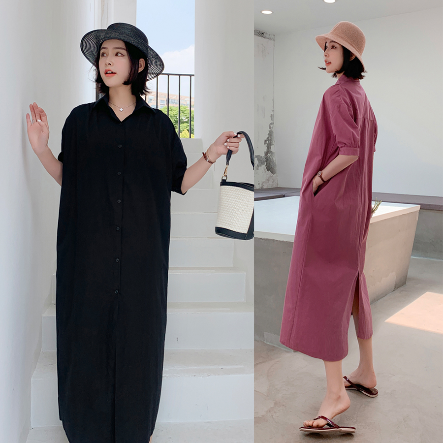 胖人服饰女洋气长款衬衫女装外套休闲懒人遮肚子显瘦过膝衬衣群夏