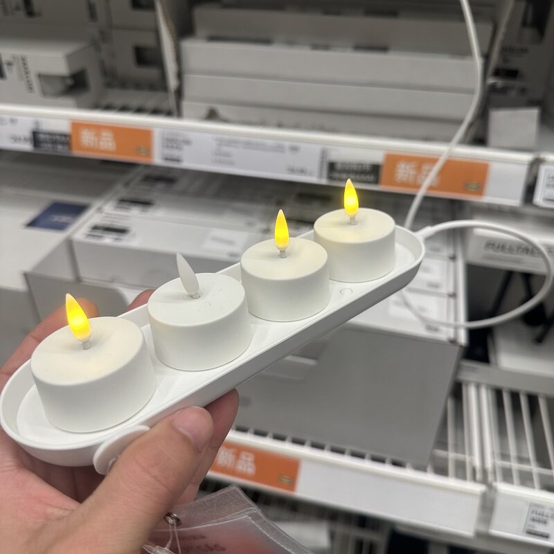 IKEA宜家斯考高LED小圆蜡烛套装与充电盘咖啡馆餐厅气氛装饰正品