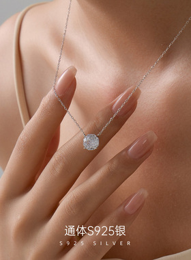 榕树下S925银新品玫瑰花锆石吊坠项链女高级感节日礼物银饰锁骨链