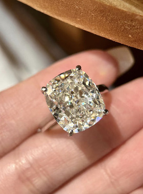 洛熙寺珠宝 2023新款925银高端仿真钻12*14白G色高碳钻冰花切戒指