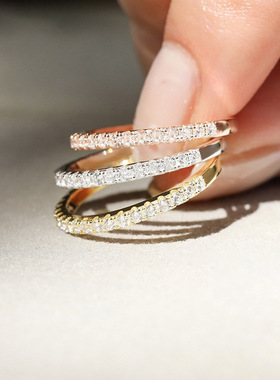 厂家直销天然AAA锆石手饰925纯银爆闪镶排碎钻戒指锆石银指环半圈