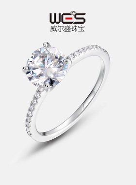 欧美跨境热采经典简约莫桑石戒指S925银镶嵌彩钻订婚戒指定制批发