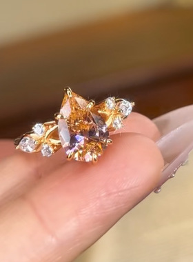 隆隆金珠宝2026新款S925银8*12mm梨形水滴帕帕拉恰戒指温柔甜美女