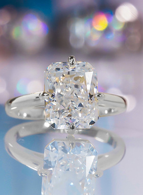 隆隆金S925银新款进口高碳钻戒指8*10白色冰花切指环欧美跨境款女