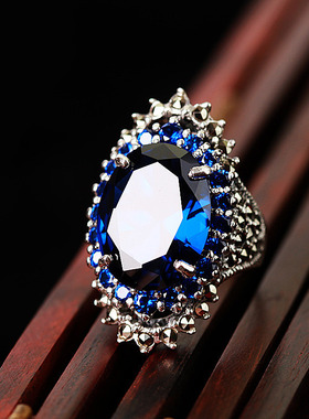 卡莱美热卖银饰品复古泰银大宝石戒指指环红石榴首饰夸张黑矿指环