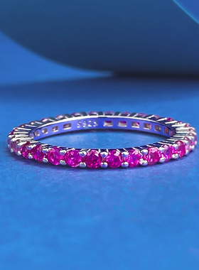 洛熙寺珠宝春夏新款S925银红蓝绿细薄戒指时尚个性细排钻戒指ins