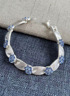 中古风哑光银金色高级感时尚施家彩色钻 生日石缎带几何吊坠手链