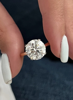 隆隆金新款仿真钻石银戒指10mm白色冰花切显钻款婚戒女经典戒指环