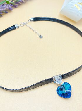 S925银水晶心形choker项链女短款气质高级感锁骨链颈链项圈四叶草