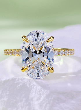 仙璨珠宝 新款S925银镀金仿真钻椭圆戒指8*12mm雷迪恩钻石底切割