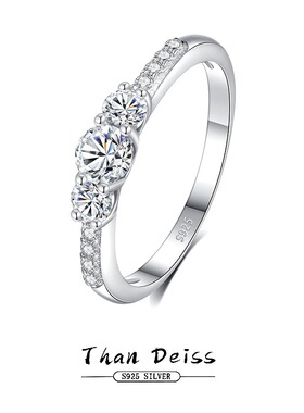 S925银欧美热销三石钻戒女小众高级感莫桑钻戒指排钻跨境饰品批发