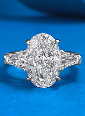 仙璨珠宝新款925银高碳钻冰花切8*12鸽子蛋欧美ins风婚戒戒指环女