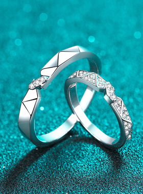 925银莫桑石钻石情侣戒指百搭高级男女通用对戒不掉色饰品批发