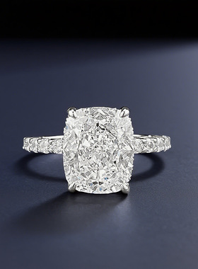 隆隆金珠宝欧美新款925银5克拉肥方冰花高碳钻戒指时尚简约戒指环