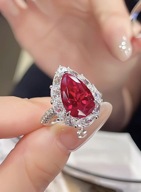 洛熙寺珠宝2025秋冬新款S925银仿真鸽血红8*12mm水滴红刚玉直播款