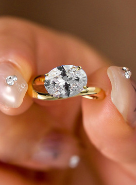 隆隆金珠宝ins风鸽子蛋钻戒指时尚基础款8*10mm戒指S925银欧美风