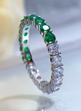辉之翼珠宝 2023新款S925银戒指锆石白绿满钻欧美时尚批发戒指环