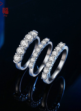 半圈大七石小七石戒结婚戒情侣戒 925银个性戒指环尾戒 厂家代发