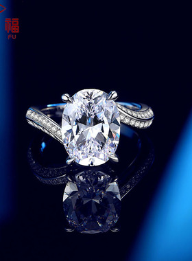 s925银戒指女 时尚扭臂四爪鸽子蛋形5克拉防真石戒 厂家批发