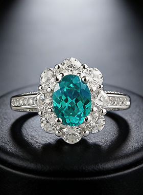 洛熙寺珠宝 2025新款S925银6*8mm帕拉伊巴围镶戒指女花型通勤时尚