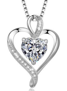 S925银交叉心形吊坠 欧美亚马逊跨境时尚心形锆石项坠厂家批发