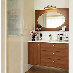 中古风浴室柜复古实木组合卫生间陶瓷一体盆洗手台烤漆洗漱台定制