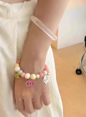 新款夏日串珠choker！复古亚克力少女心串珠项链女手链套装