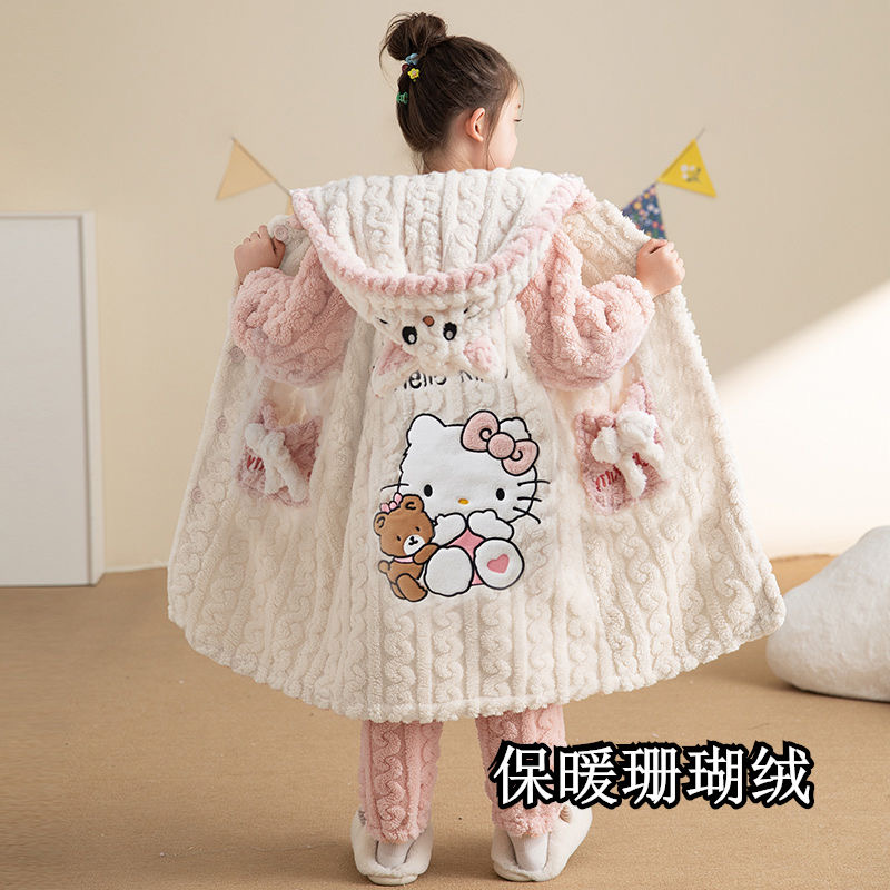 女童睡衣珊瑚绒秋冬儿童女孩睡袍