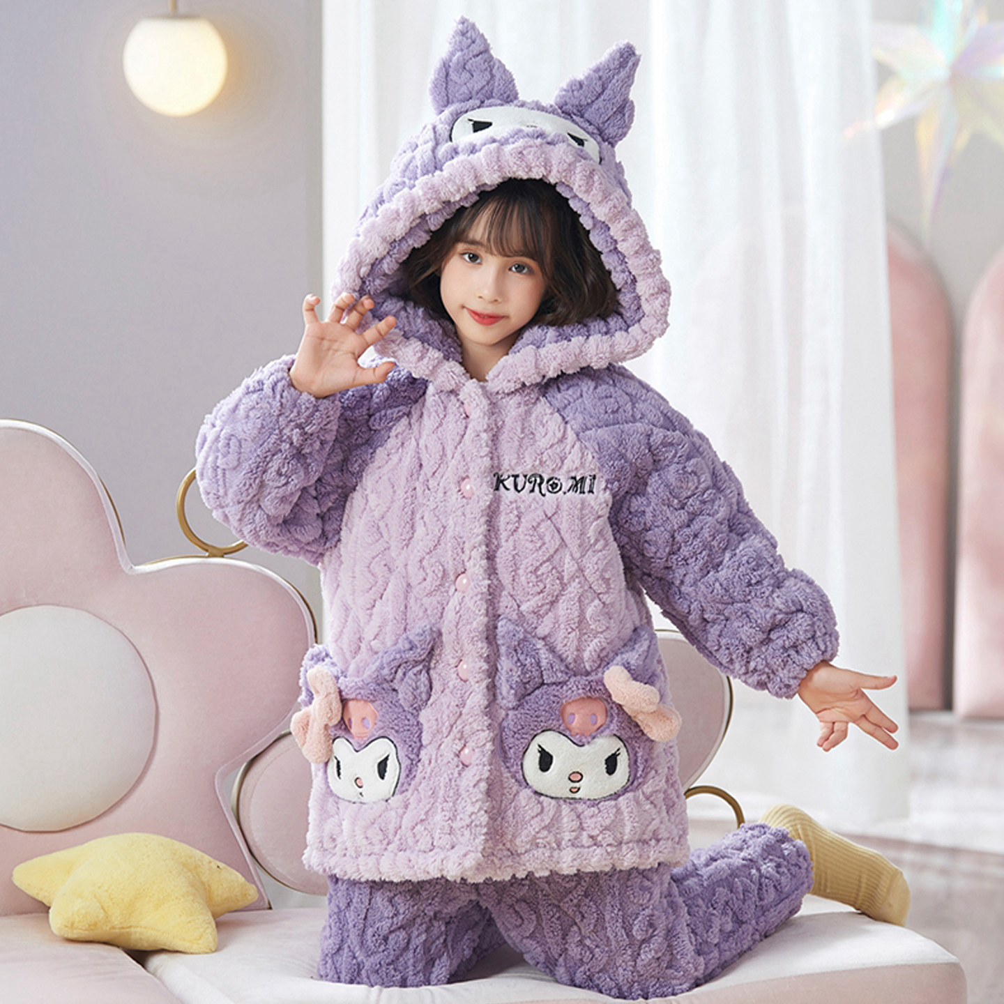 库洛米女童睡衣冬季三层夹棉加厚