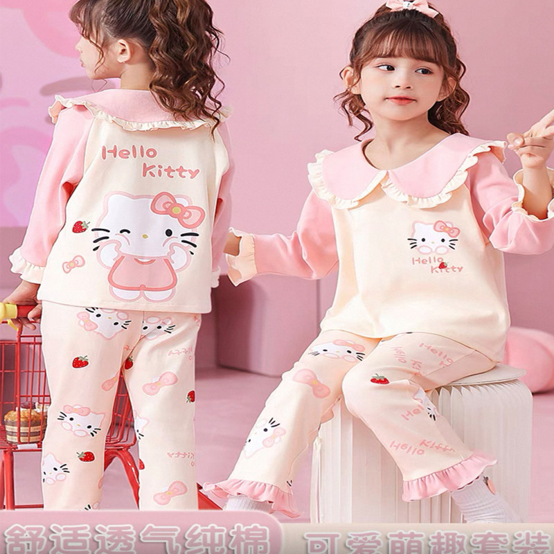 儿童纯棉睡衣女孩2026新款春秋季女童高端可爱长袖洋气家居服套装