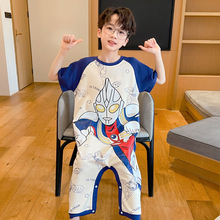 儿童奥特曼连体睡衣男童夏季薄款纯棉短袖2025新款小男孩防踢睡袋