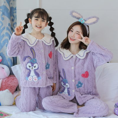 卡通法兰绒冬季加厚儿童睡衣亲子