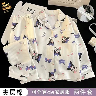 儿童睡衣女孩春秋冬女童空气夹棉