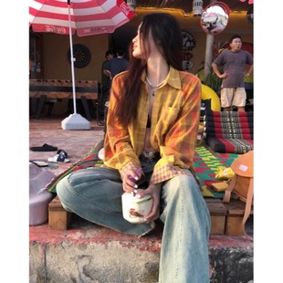 穿搭拼接格子襯衫 2025多巴胺冪式 女設(shè)計(jì)感小眾寬松襯衣外穿外套潮