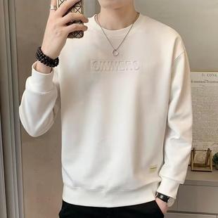 上衣 潮牌秋冬男士 纯棉立体字母简约纯色加绒卫衣男装 圆领2024新款