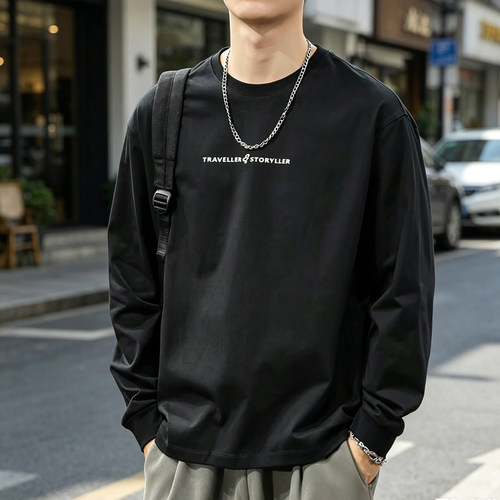 美式风男士纯棉字母印花长袖T恤