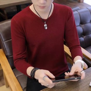 修身 男士 针织衫 毛衣男V领加大码 百搭衣服 春秋冬装 纯色打底衫 新款
