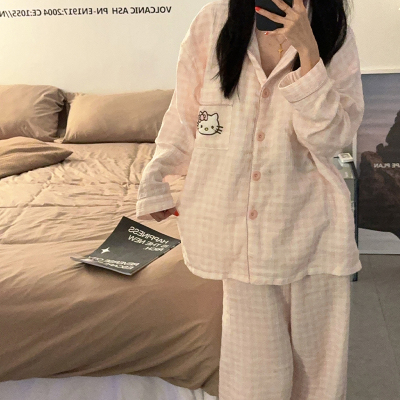 日系HelloKitty纯棉纱布睡衣女春