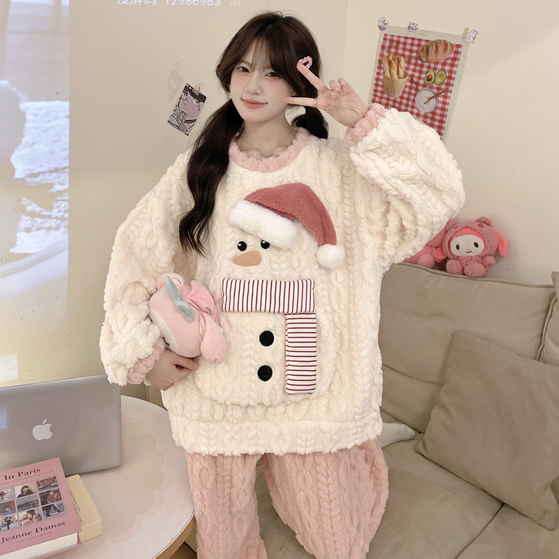 新款珊瑚绒睡衣女冬季加绒加厚卡通可爱网红风家居服保暖圆领套装,女士内衣/男士内衣/家居服,睡衣/家居服套装,淘宝优惠券,粉丝福利购,淘宝优惠卷