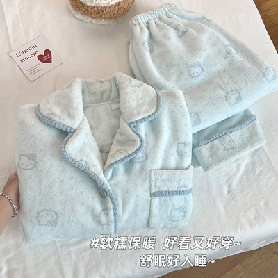 睡衣女款秋冬珊瑚绒加厚保暖套装