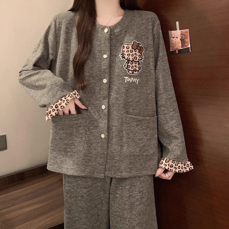 羊绒带胸垫睡衣女豹纹KT猫秋冬季2025新款长袖加厚保暖家居服套装,女士内衣/男士内衣/家居服,睡衣/家居服套装,淘宝优惠券,粉丝福利购,淘宝优惠卷
