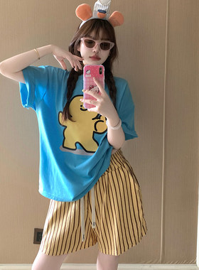 卡通Hellokitty睡衣女2025年新款夏季纯棉短袖格子短裤家居服套装